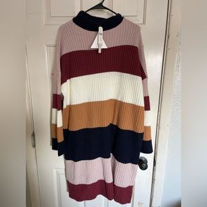 Plus color block/striped sweater dress